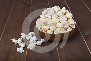 Popcorn bowl on wooden