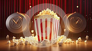 popcorn box with flying popcorn, AI Generated