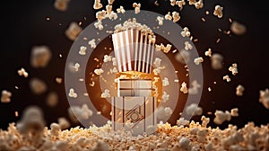 popcorn box with flying popcorn, AI Generated