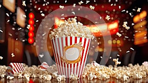popcorn box with flying popcorn, AI Generated