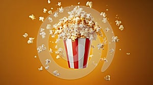 popcorn box with flying popcorn, AI Generated