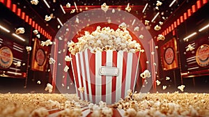 popcorn box with flying popcorn, AI Generated