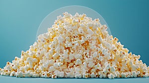 Popcorn. Box of popcorn spilled on blue background