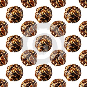 Popcorn with caramel and cocoa frosting on a white background