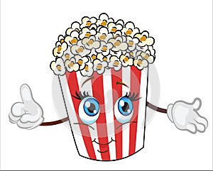 Popcorn character cartoon.cute and funny popcorn vector illustration.