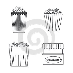 Popcorn cinema box icons set, outline style