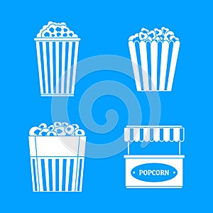 Popcorn cinema box striped icons set, simple style