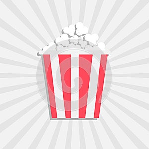 Popcorn. Cinema icon in flat design style. Isolated. White starburst background.