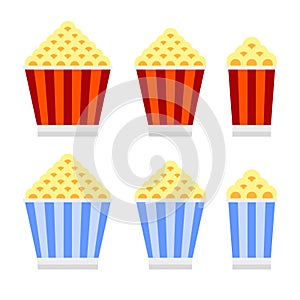 Popcorn Cinema Icon Set. Flat Design Style. Vector