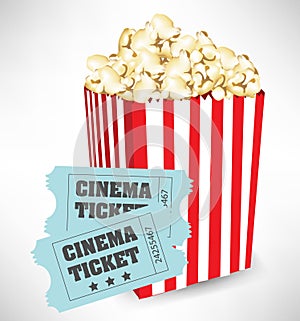 Popcorn container and cinema tickets