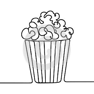 Popcorn in a cup continuous one line drawing. Vector illustration Popcorn in a cup continuous one line drawing