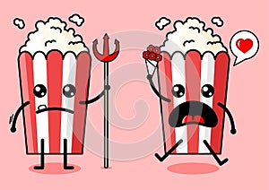 Popcorn cup mascot cute vector with two poses