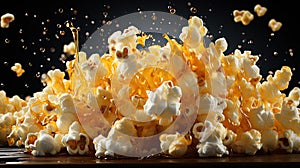 Popcorn Exploding from a Pan on Selective Focus Background