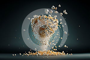 Popcorn exploding on a red background. flying popcorn. Generative ai