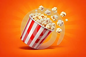 Popcorn Exploding from a Red and White Striped Bucket