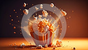 Popcorn explosion in the box. Cinema and movie snack illustration.