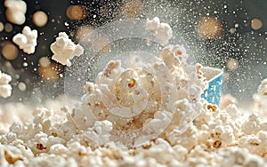 Popcorn Explosion White Kernels Flying From Blue