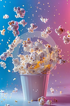 Popcorn flying exploding inside the packaging