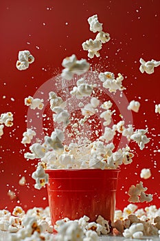 Popcorn flying exploding inside the packaging