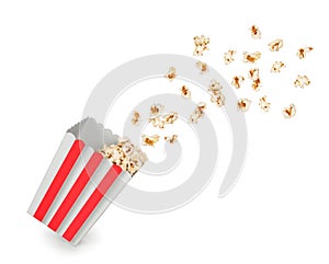Popcorn with flying kernels from red