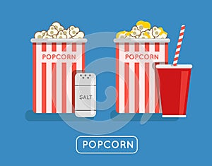 Popcorn food illustration. Popcorn in bucket. Big popcorn
