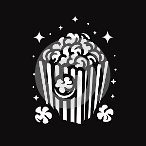 Popcorn icon in flat style. Movie night snack theme Vector illustration on black background, generative ai