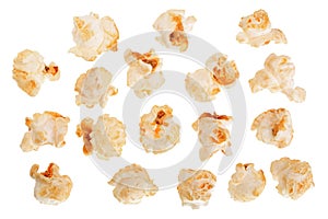 Popcorn isolated on white background. Top view