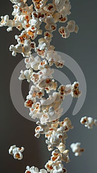 Popcorn kernels popping in mid-air