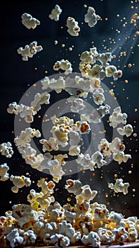 Popcorn kernels popping in motion