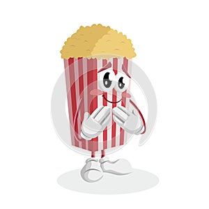 Popcorn mascot and background ashamed pose