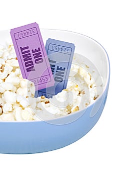 Popcorn and movie tickets photo