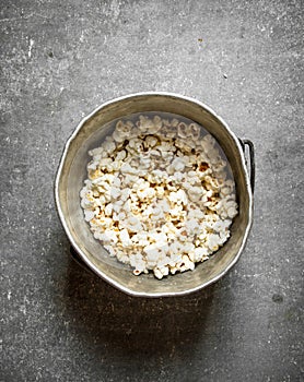 Popcorn in an old pot.