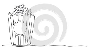 Popcorn One line drawing isolated on white background