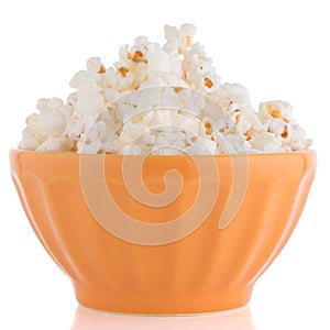 Popcorn in a orange bowl