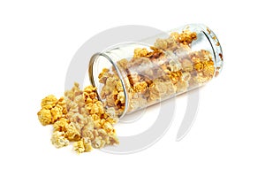 Popcorn in plastic cans isolated on white background