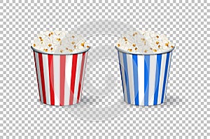 Popcorn red and blue buckets on transparent background. Vector.