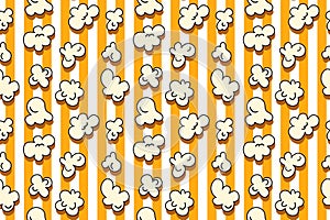 Popcorn seamless pattern on yellow and white color striped background