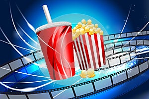 Popcorn and Soda on Abstract Modern Light Background