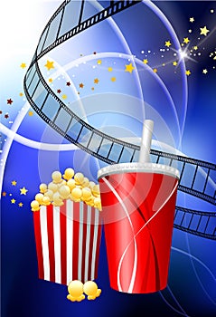 Popcorn and Soda on film Reel Background