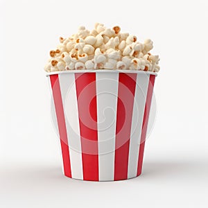 Popcorn in a striped red and white box on a white background. AI generative