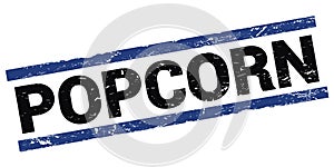 POPCORN text on black-blue rectangle stamp sign
