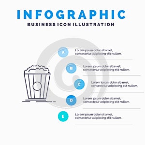 Popcorn, Theater, Movie, Snack Line icon with 5 steps presentation infographics Background