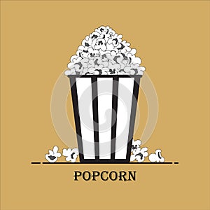 Popcorn vector icon illustration on yellow background. 