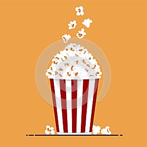 Popcorn vector illustration on yellow background. Popcorn is a delicious snack that you enjoy 