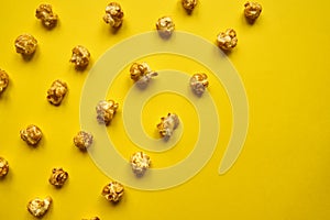Popcorn on yellow background. Minimalism stylel. open composition