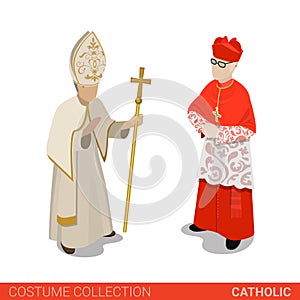 Pope Cardinal catholic couple flat 3d isometric costume photo