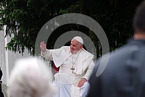 Pope Francis meeting with young people in front of the cathedral in Skopje