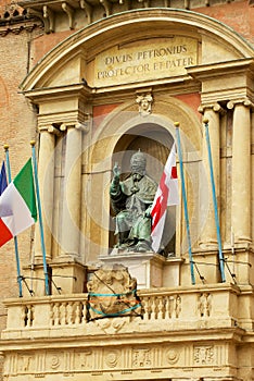 Pope Gregory XIII statue bronze statue by Alessandro Menganti in front of Palazzo Comunale in Bologna, Italy.