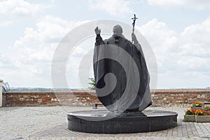 Pope John Paul II public statue at Nitra castle church courtyard