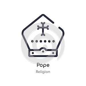Pope outline icon. isolated line vector illustration from religion collection. editable thin stroke pope icon on white background
